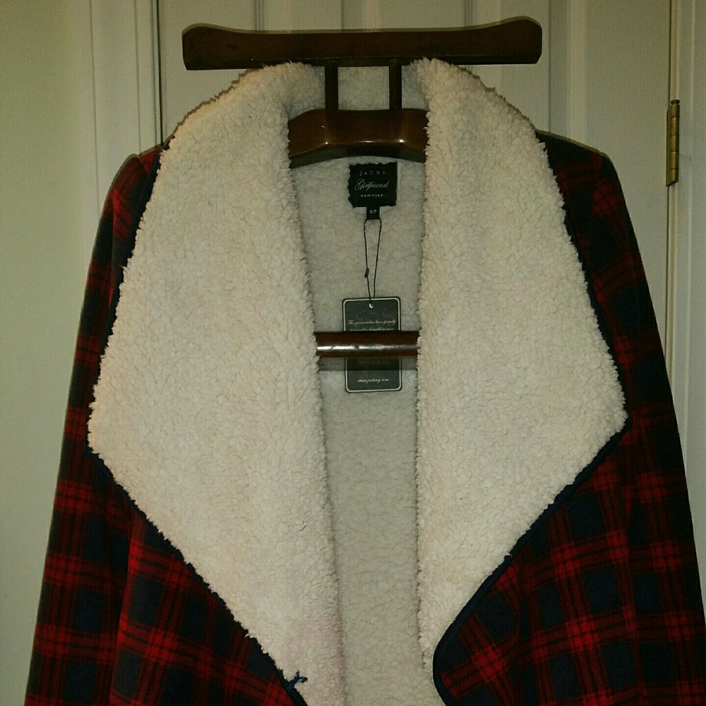 Jachs Girlfriend Plaid Sherpa Cardigan Sweater